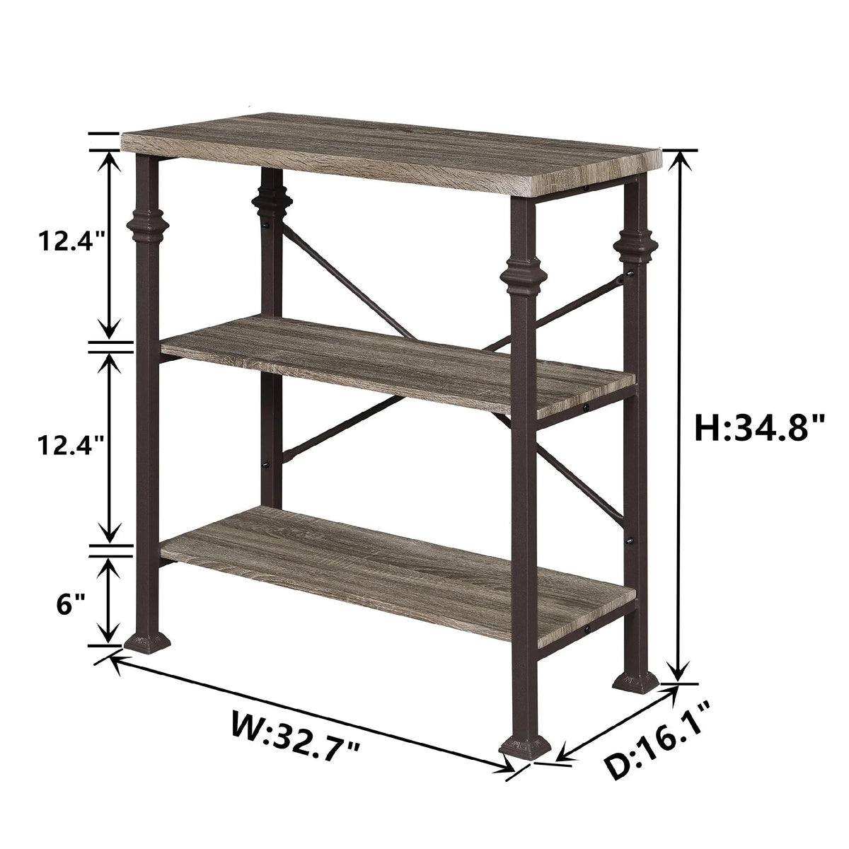 3-Tier Rustic Industrial Bookshelf C9455