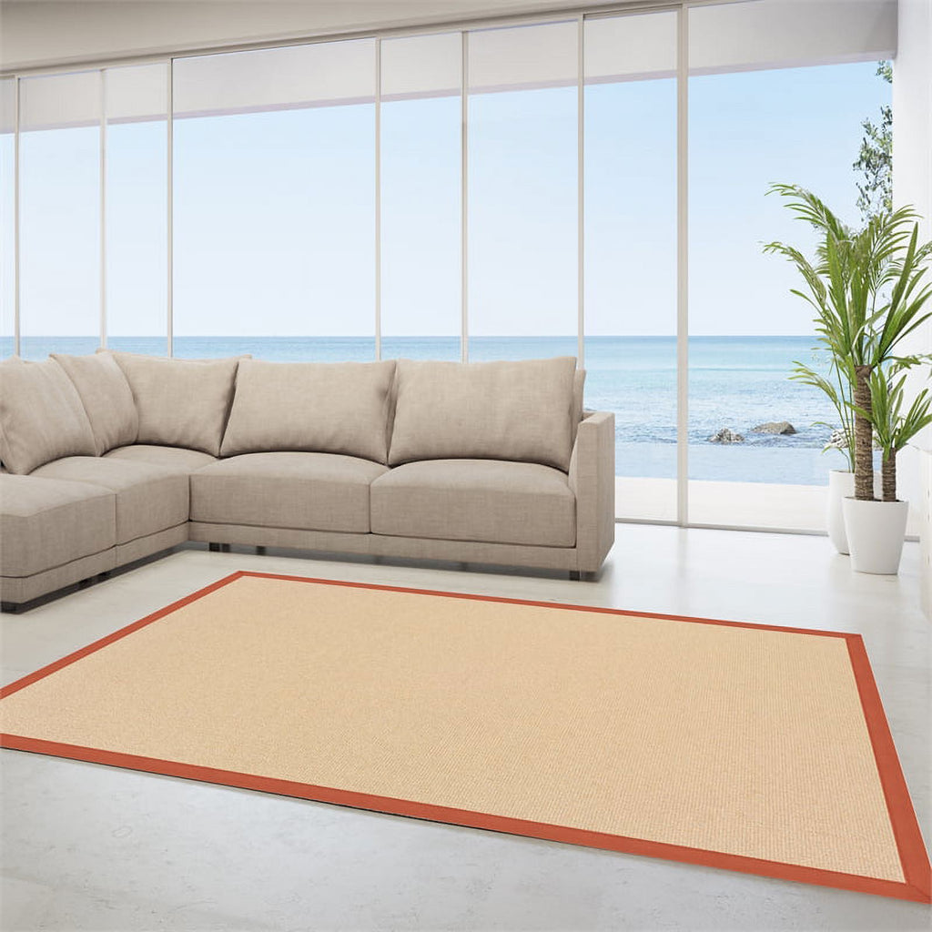 Natural and Burnt Orange Wool Rug D5137