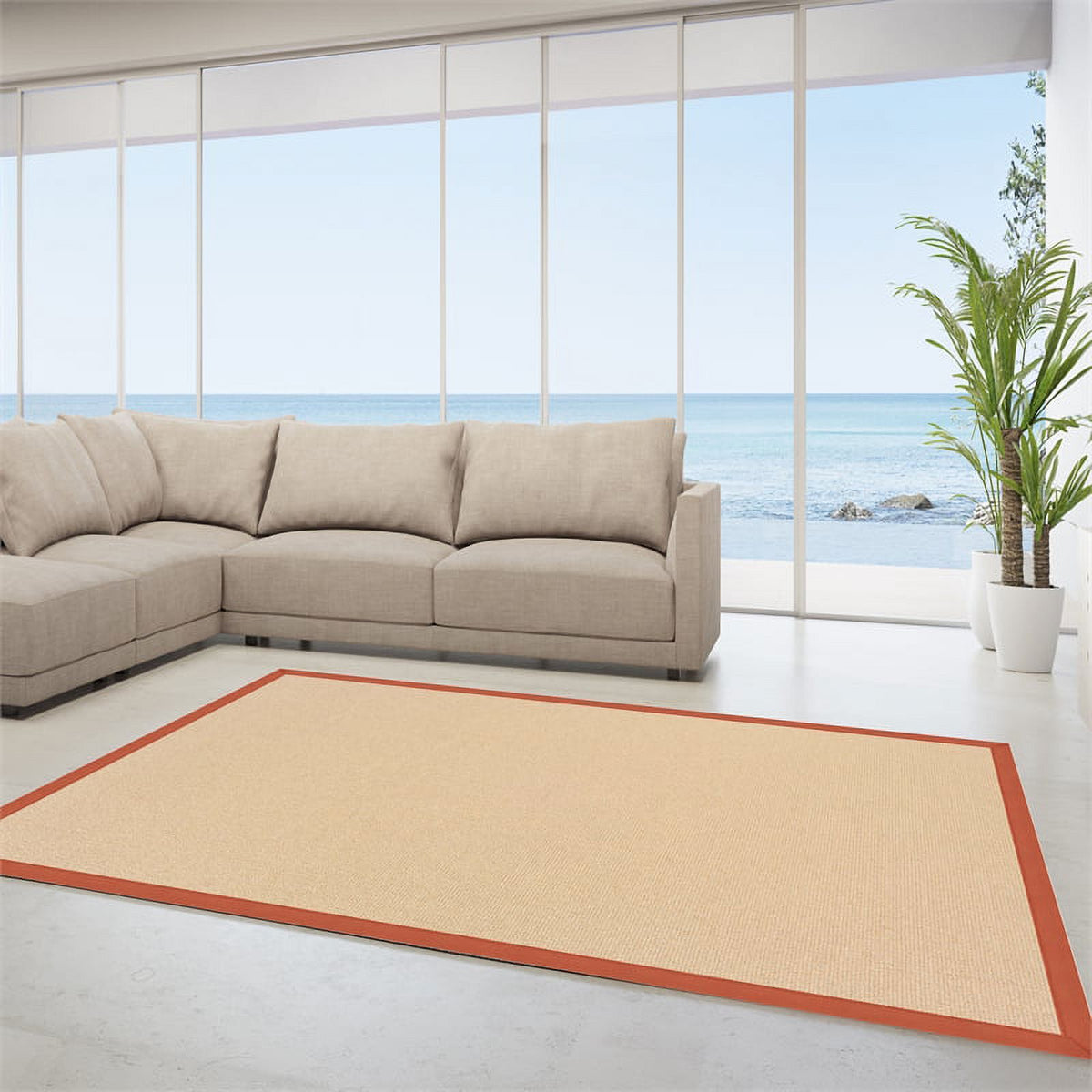 Natural and Burnt Orange Wool Rug D5137