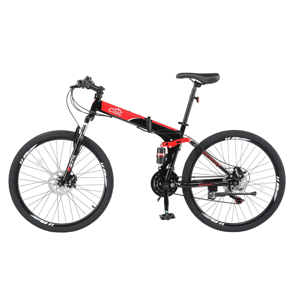 Folding Mountain Bike 21-Speed 26 inch Wheels Red V440495