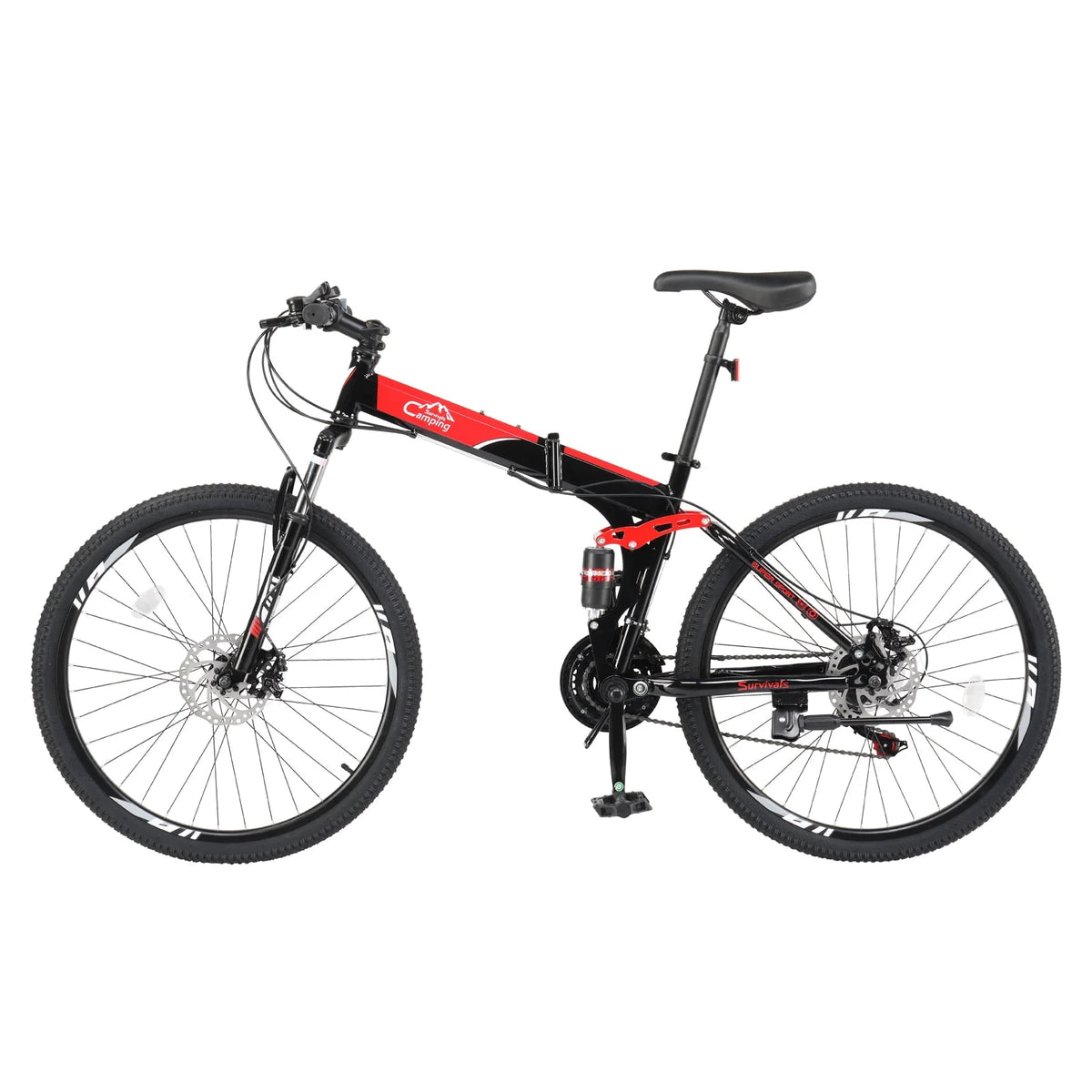 Folding Mountain Bike 21-Speed 26 inch Wheels Red V440495