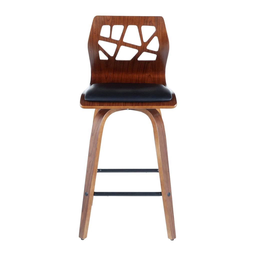 Walnut Wood Black Faux Leather Counter Stool Set of 2 R639195