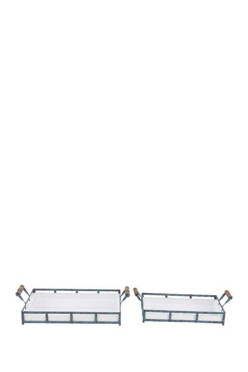 Set of 2 Blue Metal Farmhouse Tray T862