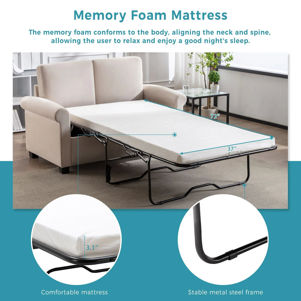 Beige Convertible Sleeper Sofa with Memory Mattress L902413