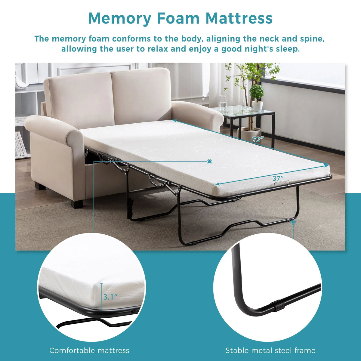 Beige Convertible Sleeper Sofa with Memory Mattress L902413