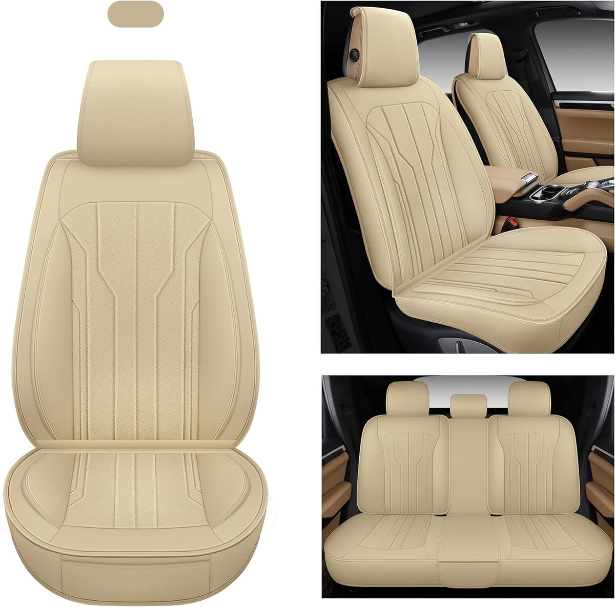 Leather Car Seat Covers, Full Set, Black Red G141025