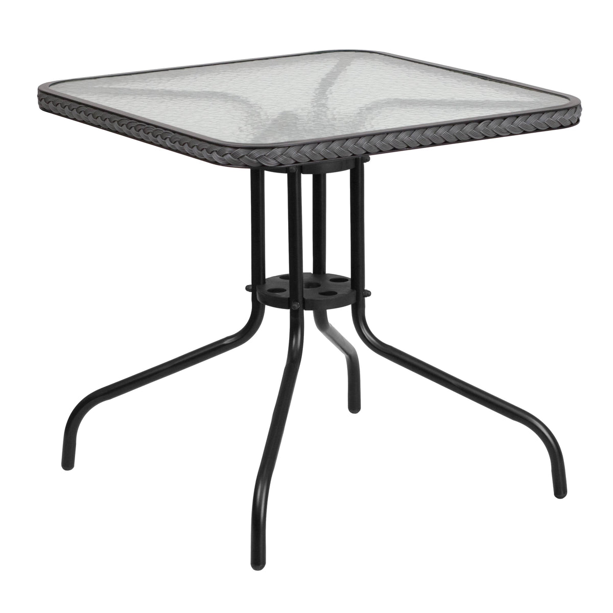28-inch Square Tempered Glass Metal Table with Rattan Edging H81079