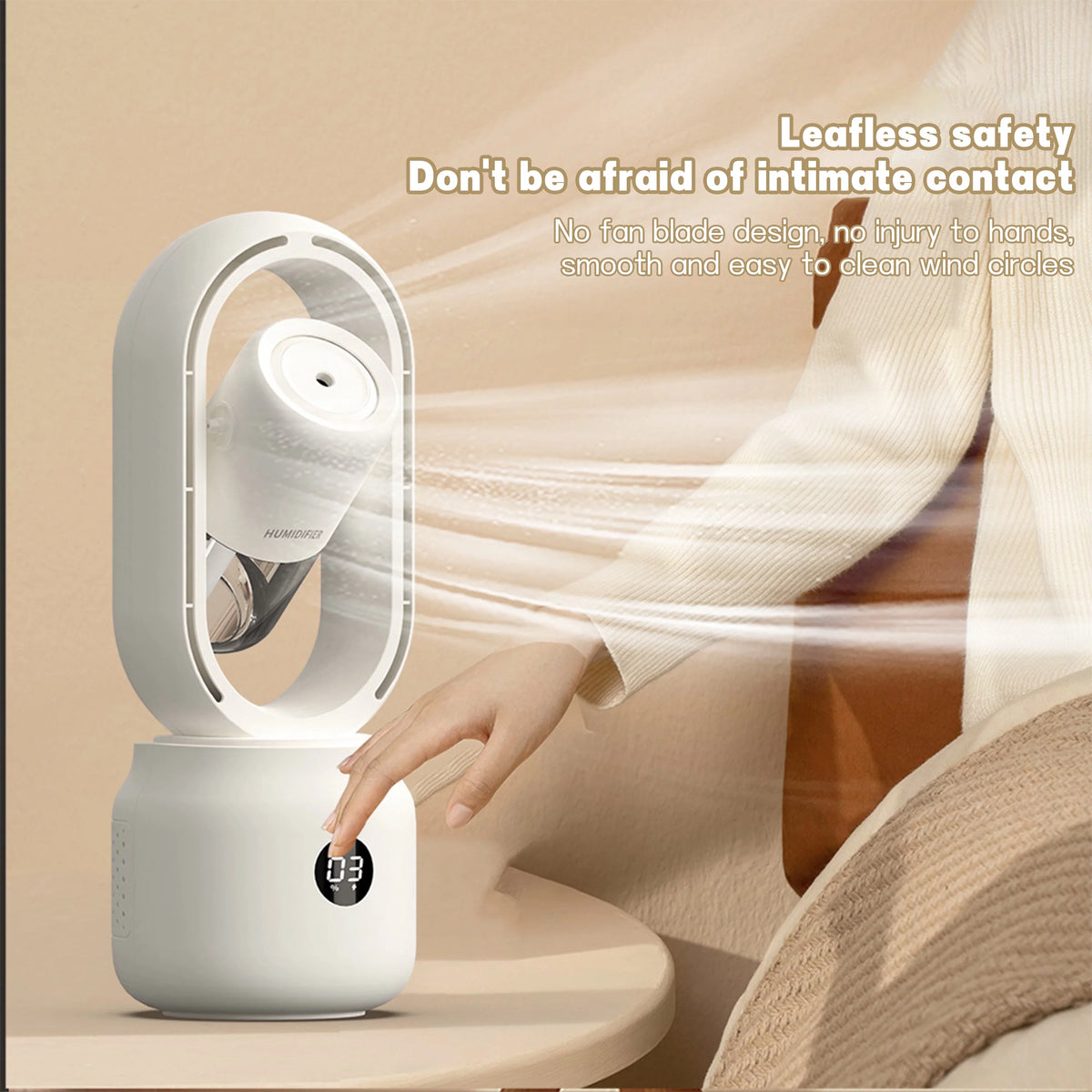 White 3 Speeds Bladeless Tower Fan with Humidifier M70344