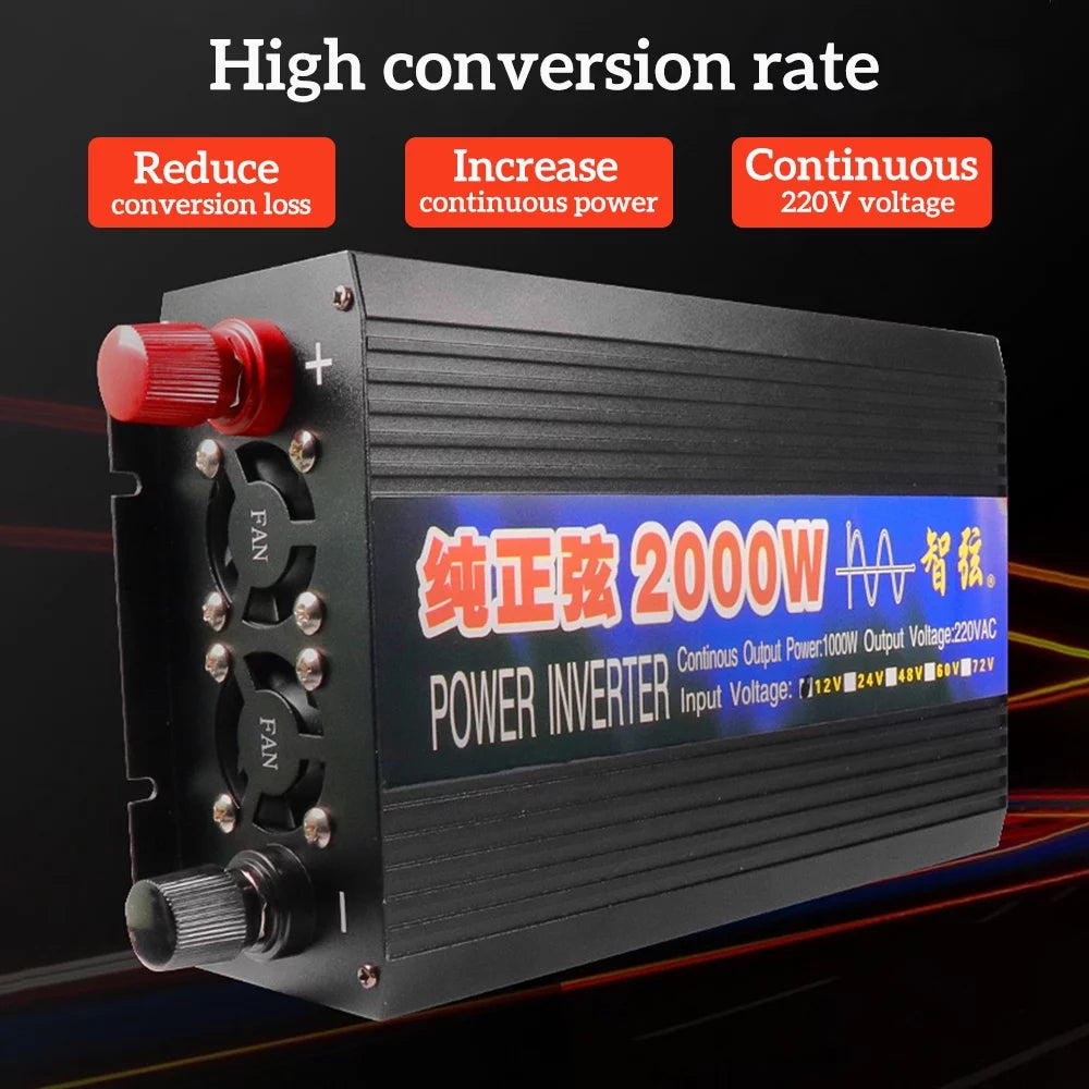 2000 Watts Pure Sine Wave Power Inverter DC 12V to AC 110V with LED Display O671