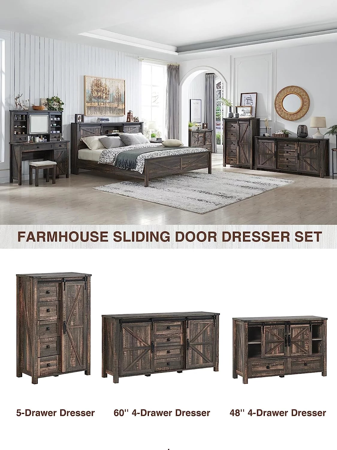 White 4 Drawer Dresser with Barn Door T157040