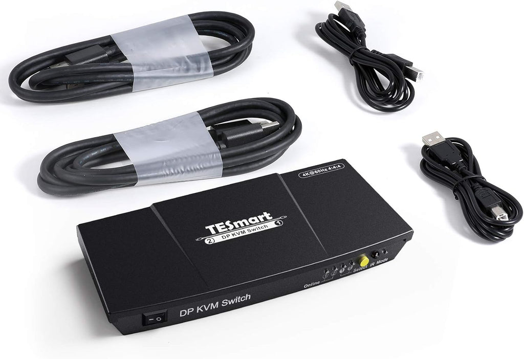 2 Port DisplayPort 4K@60Hz 2x1 KVM Switcher with 2 Pcs 5ft KVM Cables and DP Cables I949