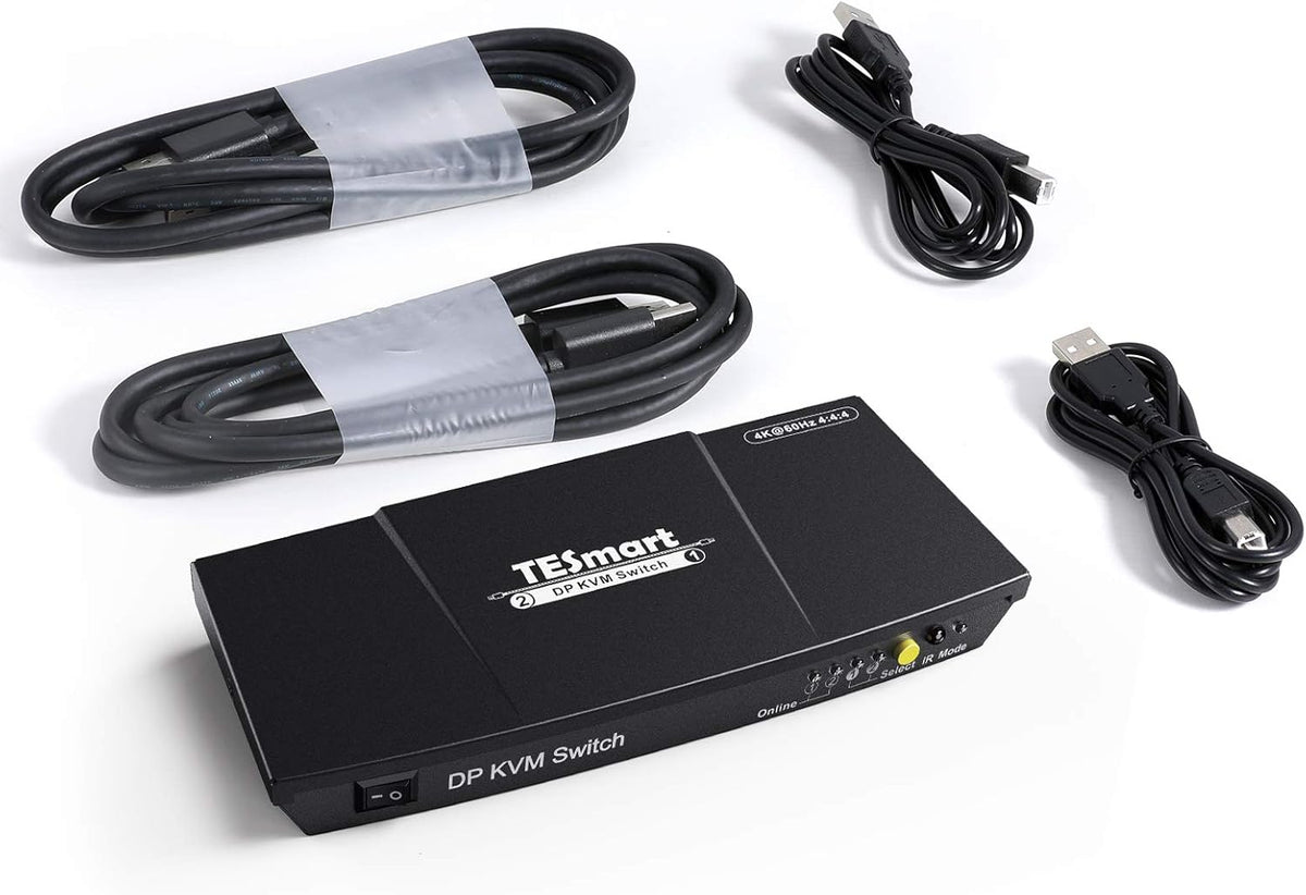 2 Port DisplayPort 4K@60Hz 2x1 KVM Switcher with 2 Pcs 5ft KVM Cables and DP Cables I949