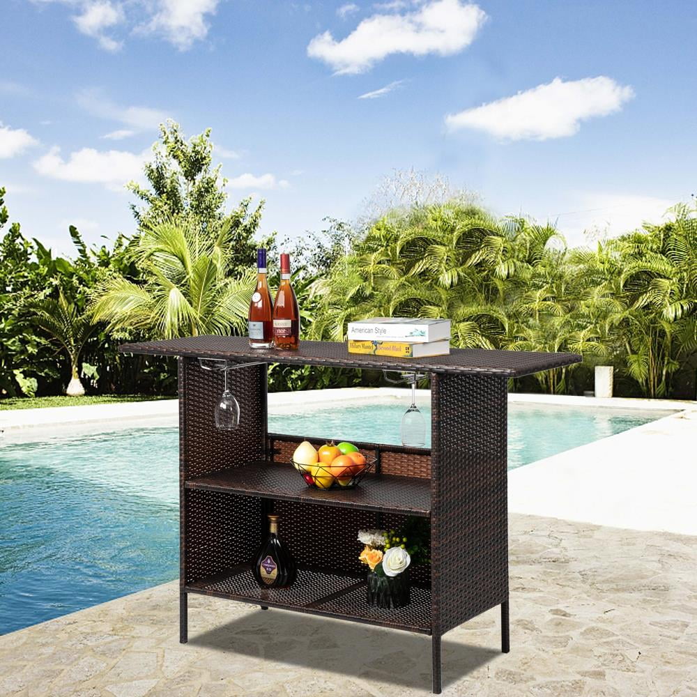 Rattan Wicker Bistro Table with Storage Space Y3926