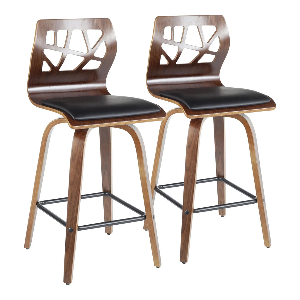 Walnut Wood Black Faux Leather Counter Stool Set of 2 R639195