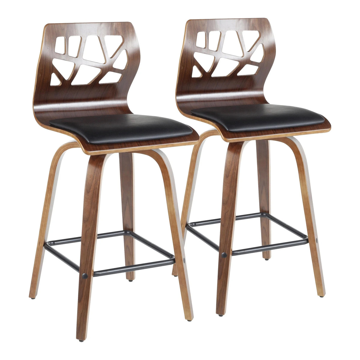 Walnut Wood Black Faux Leather Counter Stool Set of 2 R639195