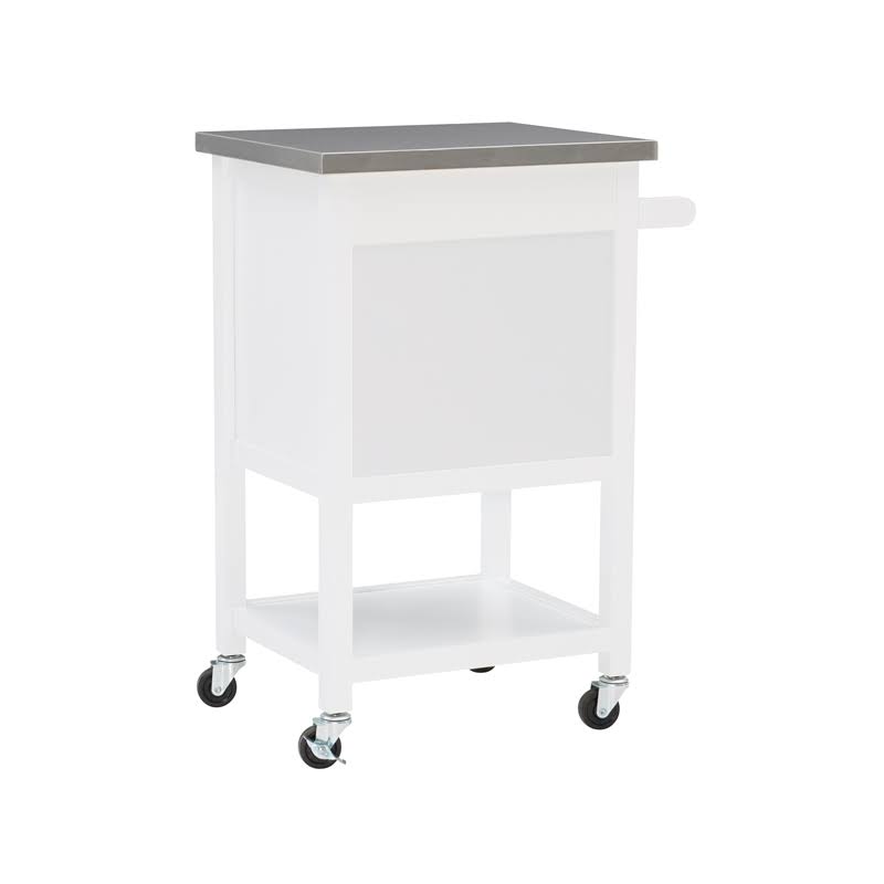 White Wood and Stainless Steel Kitchen Cart S436