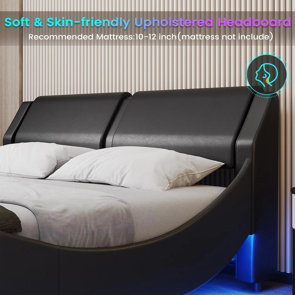 King Size Faux Leather Platform Bed Frame with Headboard and LED Lights M70667