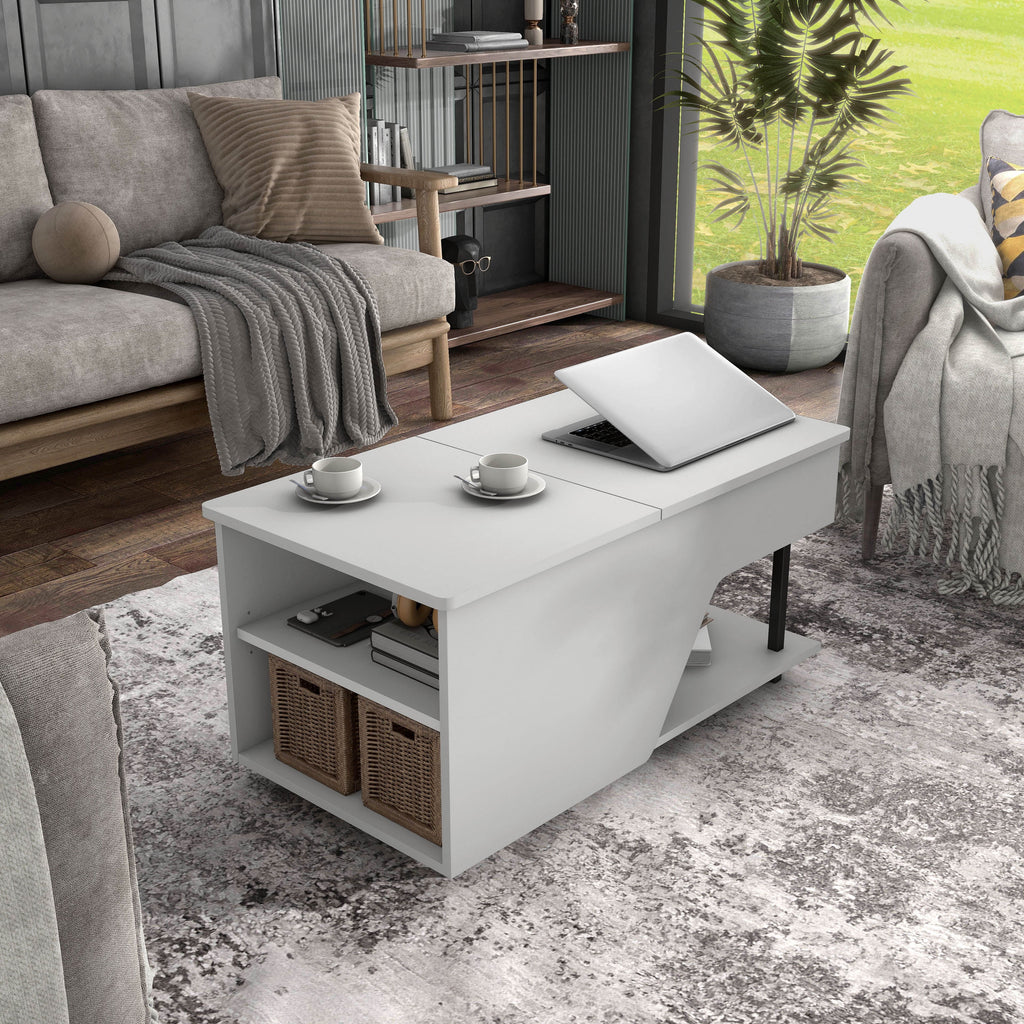 White Lift Top Storage Coffee Table with LED Light T7394