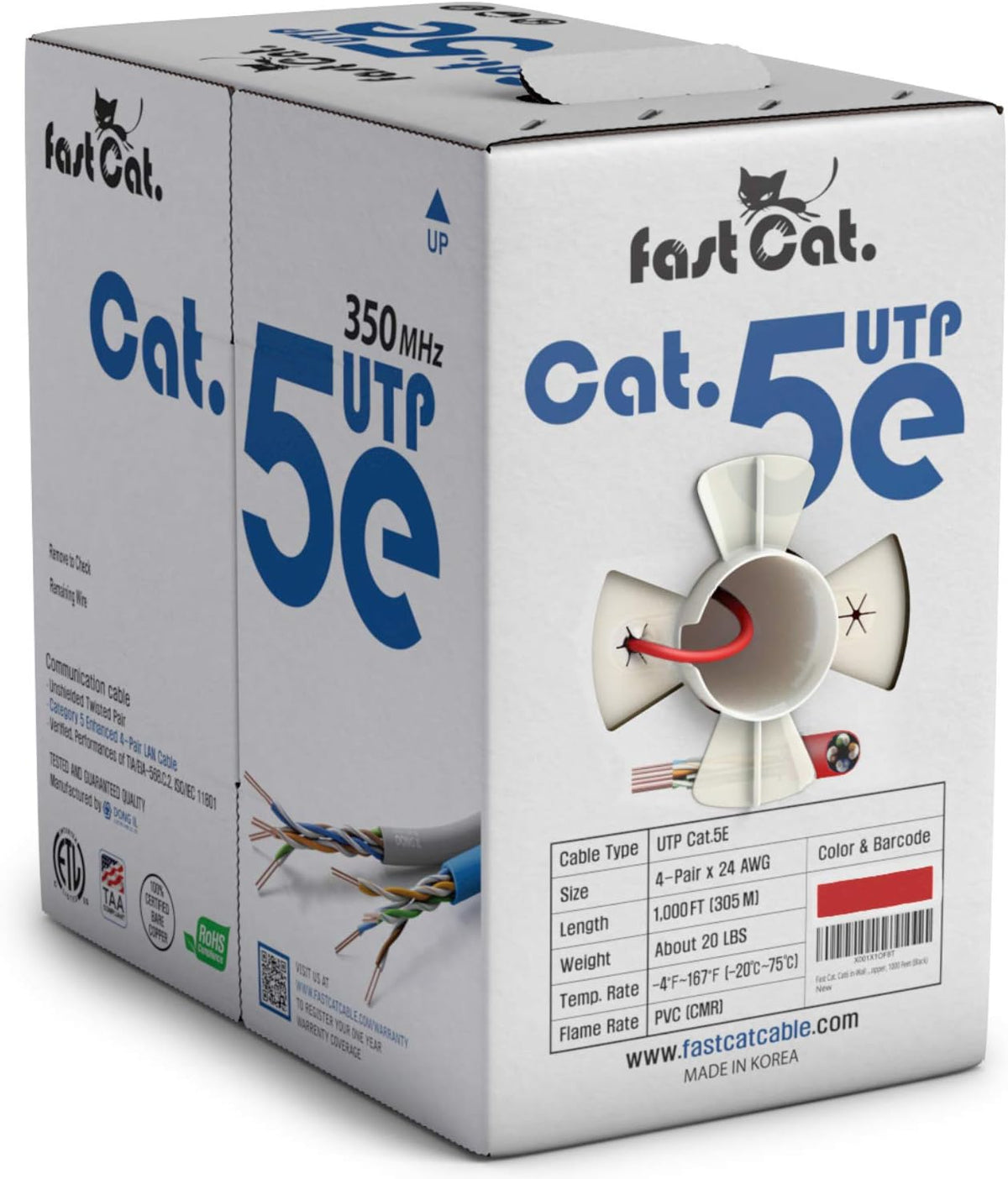 Cat5e Ethernet Cable 1000ft - 24 AWG CMR Bare Copper UTP LAN Cable (Orange) E2405
