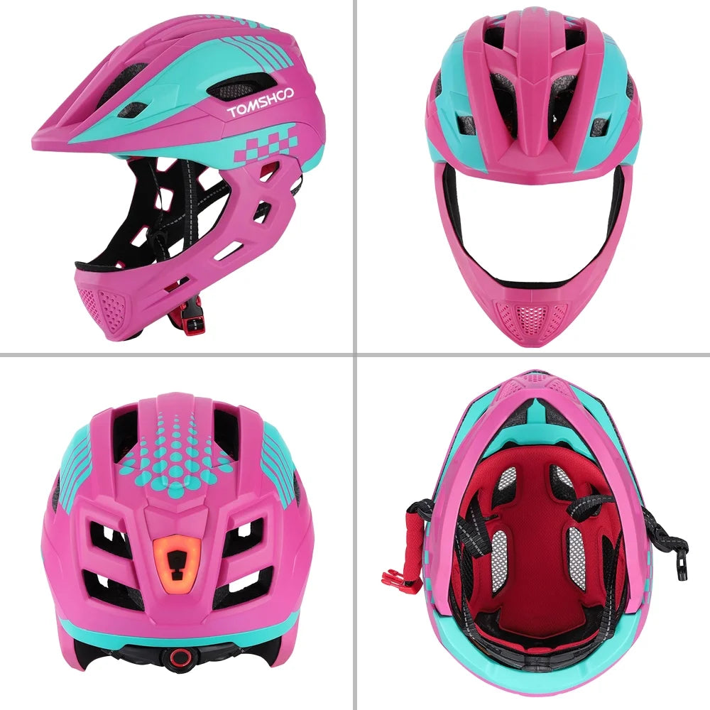 Kid Bike Full Face Helmet with Taillight and Detachable Chin Guard W7126