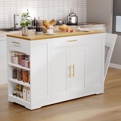 White Oak Rolling Kitchen Island with Trash Can Storage G26977