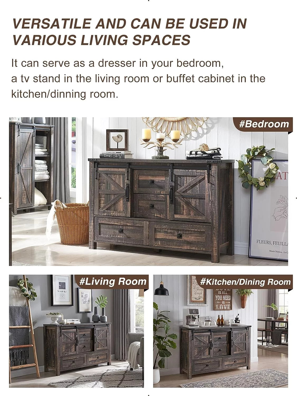 White 4 Drawer Dresser with Barn Door T157040