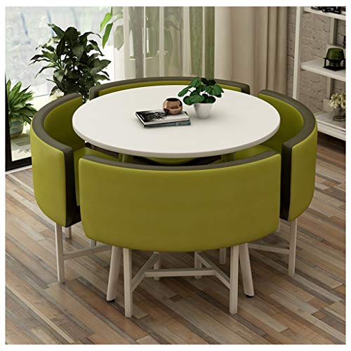 Army Green Round Table and Chair Set with 4 Leather Chairs Z912195