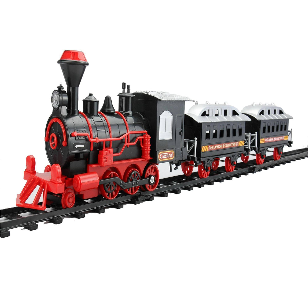 13-Piece Red and Black Battery Operated Lighted and Animated Train Set with Sound U2607