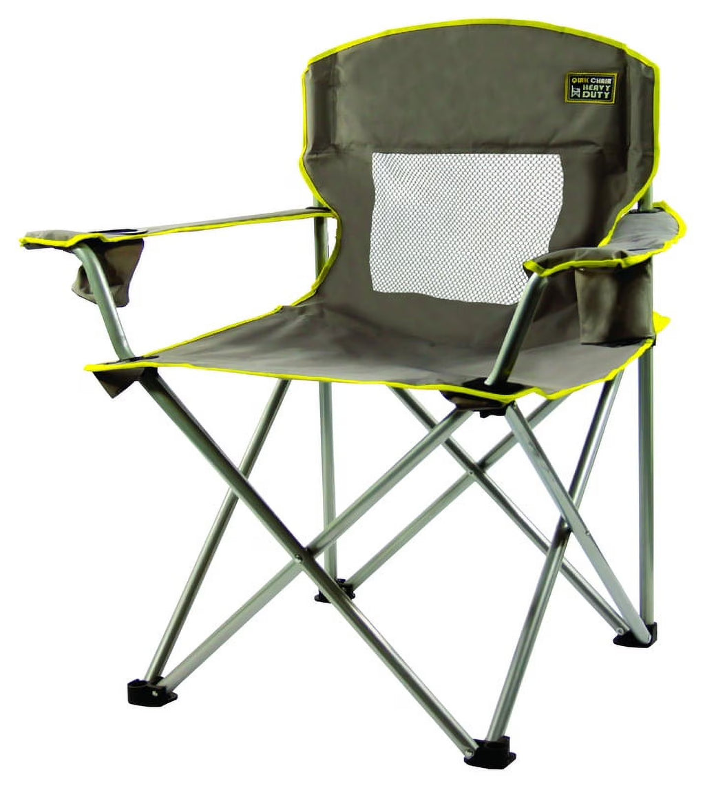 Gray Mesh Quad Folding Camping Chair with Cup Holders W9322