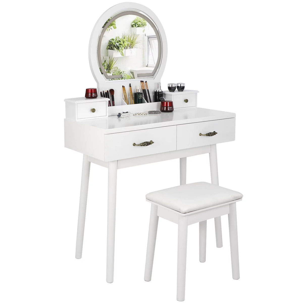 White Vanity Table Set with Lighted Mirror and 4 Drawers R289896
