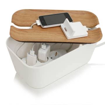 Medium Hideaway Cable Organiser in White and Natural C489631
