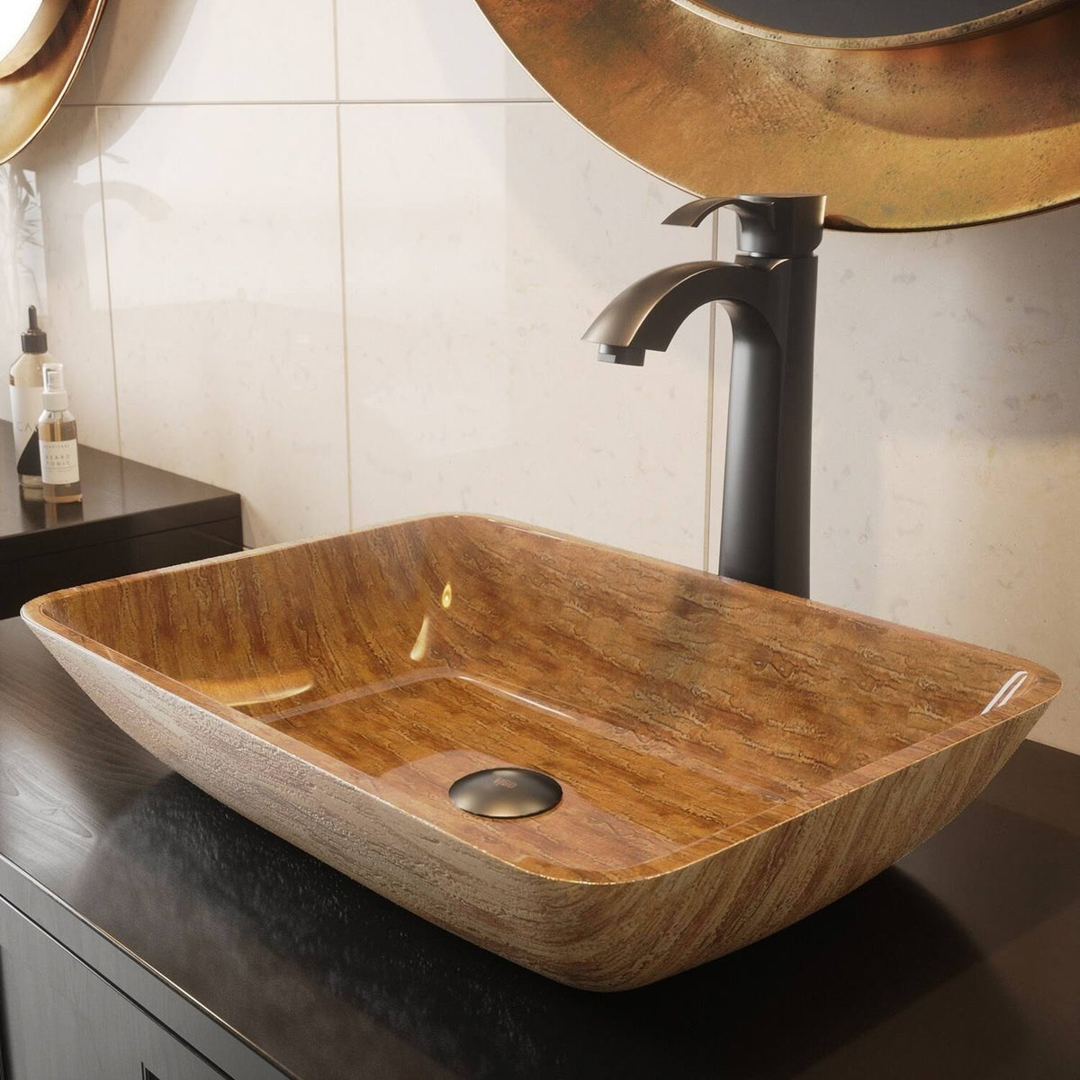 Amber Sunset Glass Rectangular Vessel Bathroom Sink K74886