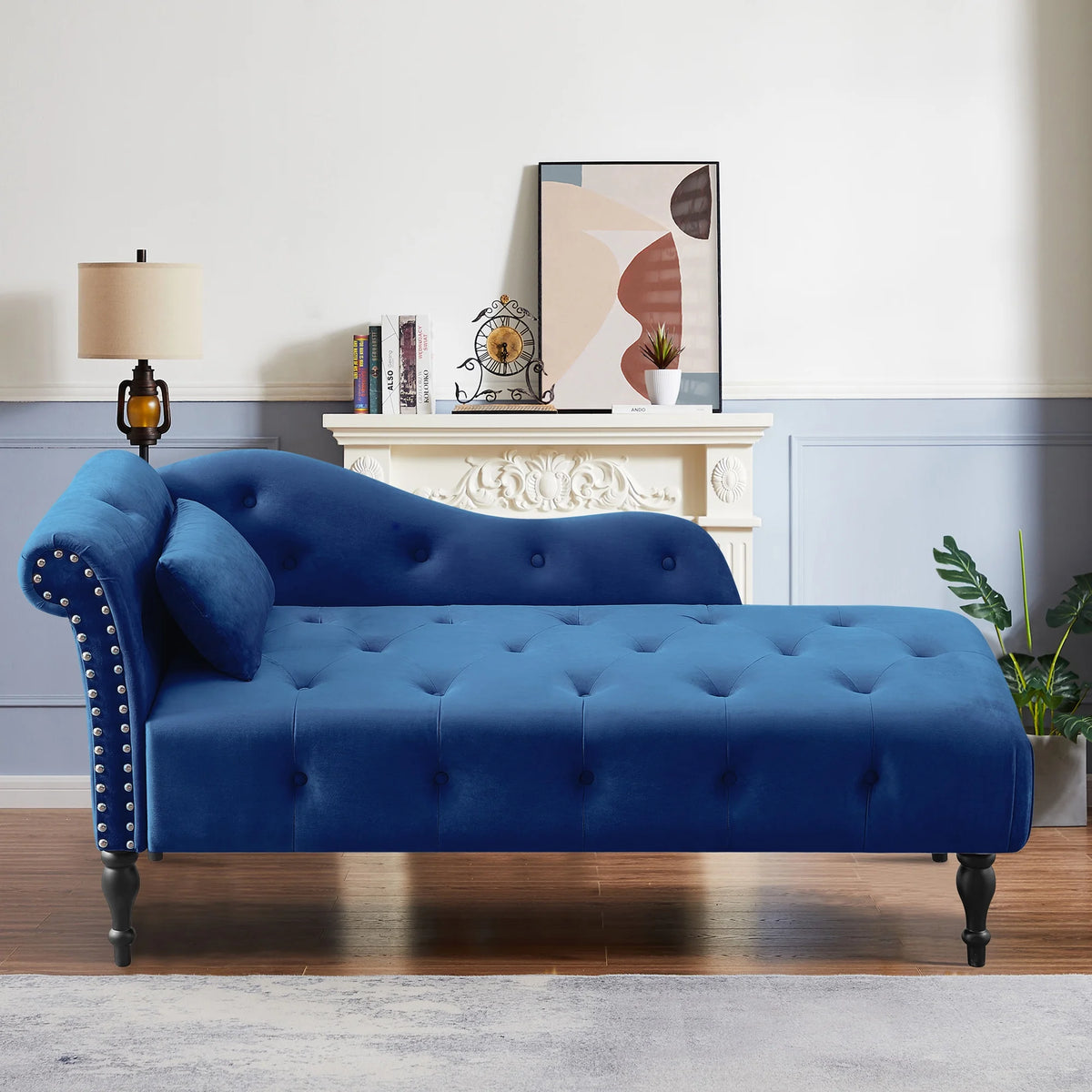 Blue Upholstered Chaise with Accent Pillow S3259