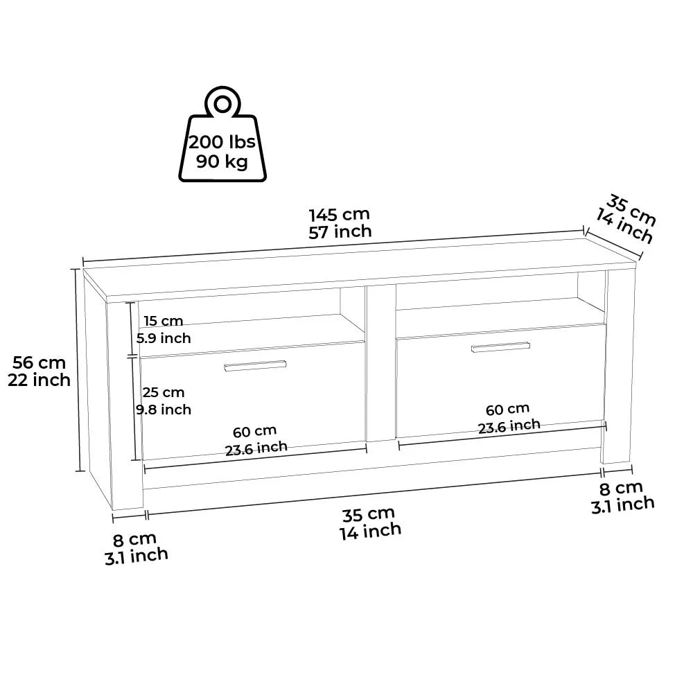 White and Oak 57 Inch 2 Drawer TV Stand K1693