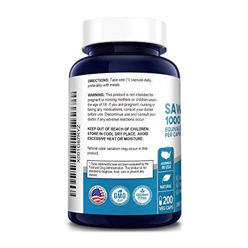 Saw Palmetto Extract 200 Capsules Gluten-Free Dietary Supplement O90100