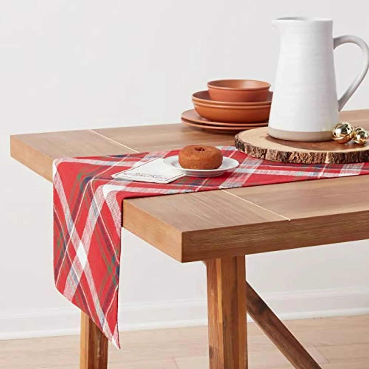 Cotton Red Multi-Plaid Flannel 72" x 14" Table Runner D5190