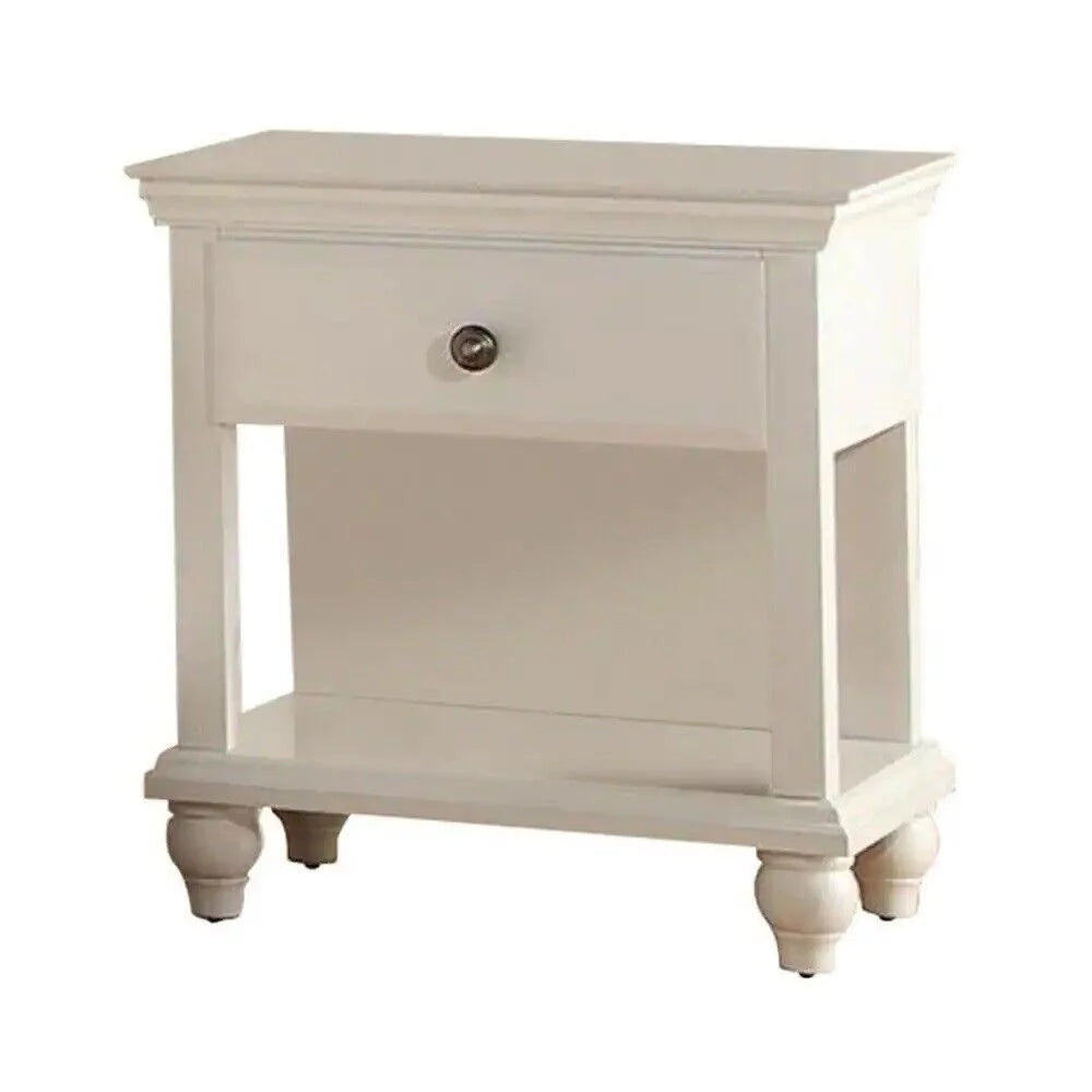 King Size Bed with 2 Nightstands White Faux Leather L9350