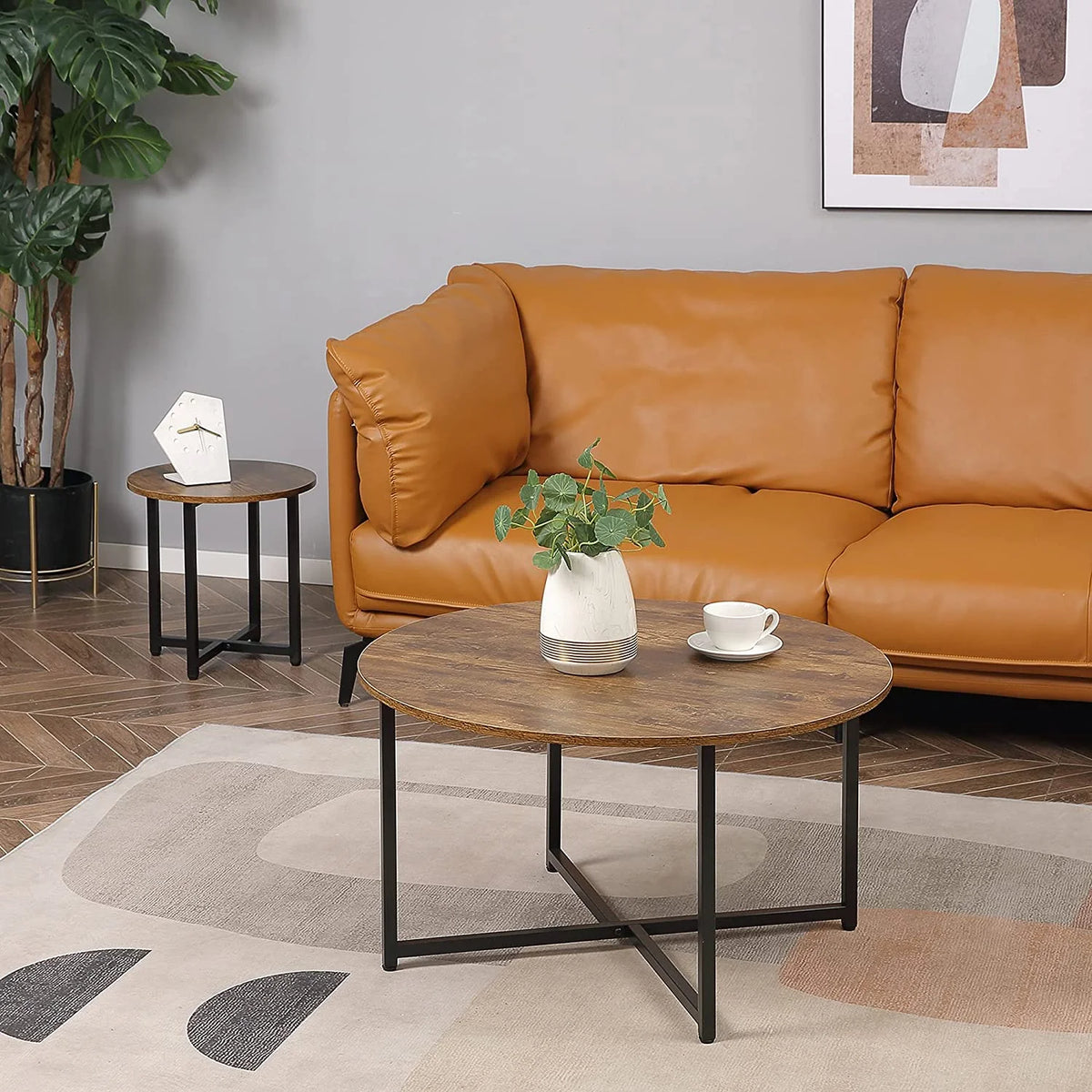Set of 2 Round Coffee Table with Metal Frame X922015