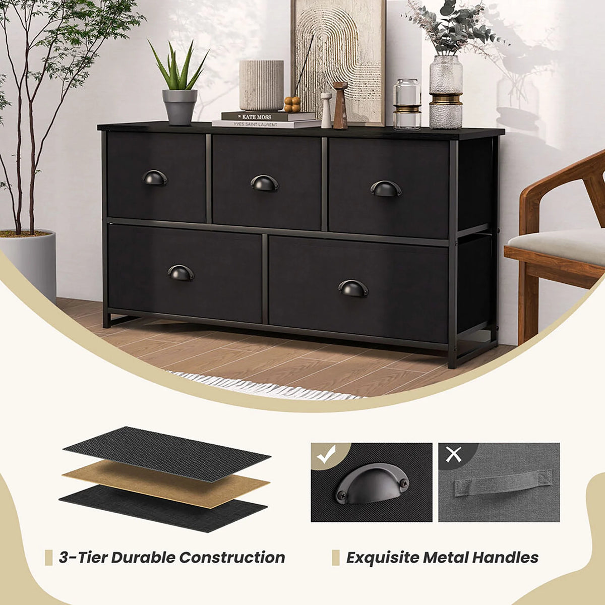 5 Drawer Dresser with Fabric Bins L75097