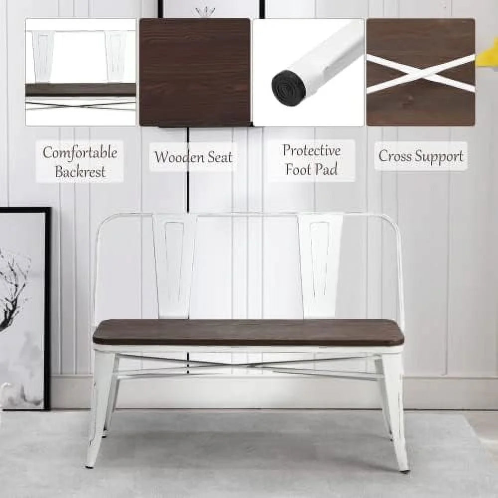 Dining Bench with Back Wood Seat Q2791