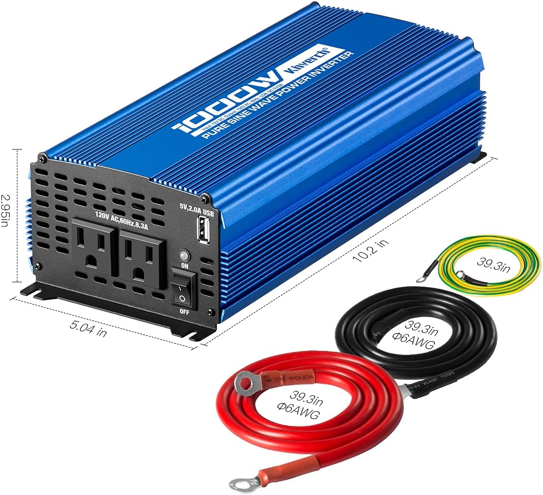 1500W Pure Sine Wave Power Inverter 12V DC to 110V AC Car Inverter with Bluetooth 2AC Outlets USB Port T9121