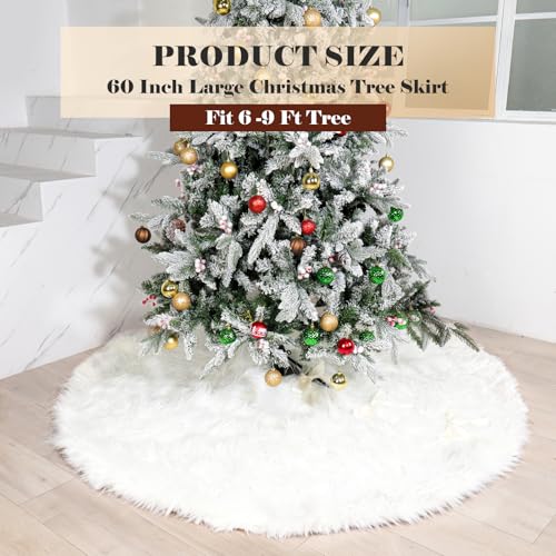 48 Inch White Faux Fur Christmas Tree Skirt T410