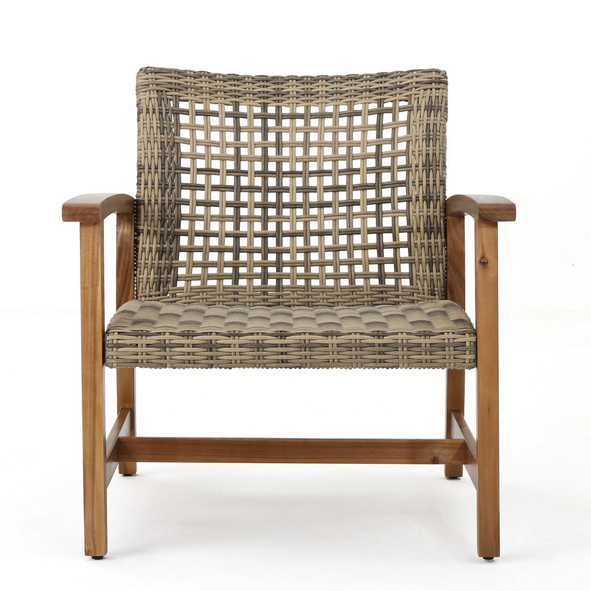 Mid Century Wicker Club Chairs with Acacia Wood Frame, Grey J794556