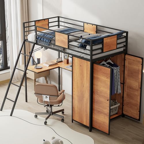 Black Twin Loft Bed with Desk and Storage G177899