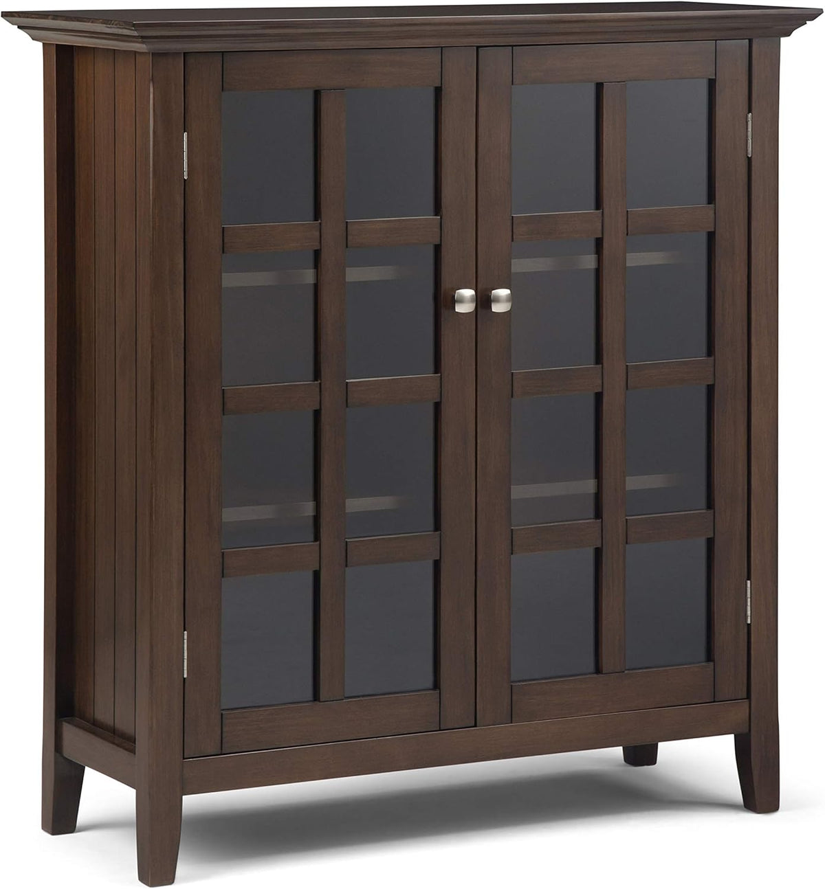 Distressed Grey Solid Wood Storage Cabinet with 2 Tempered Glass Doors and 4 Adjustable Shelves B265242