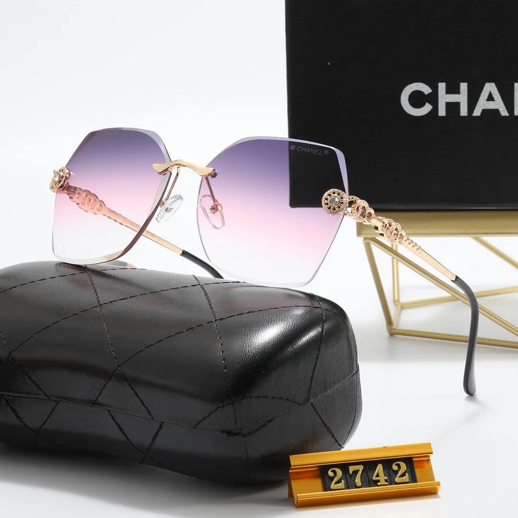 Frameless Rhinestone Flower Polarized Sunglasses O52604
