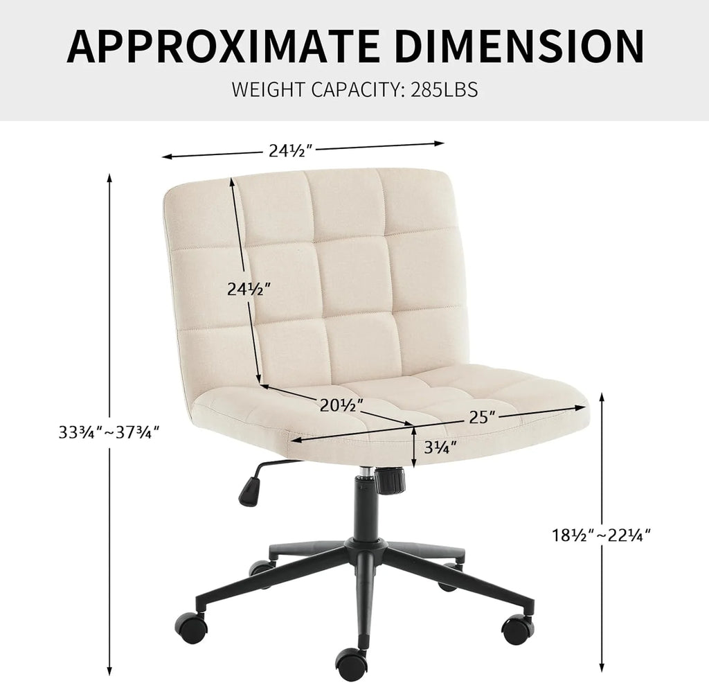 Beige Wide Armless Desk Chair with Wheels G2170