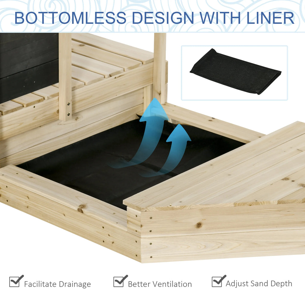 Natural Wood Kids Sandbox with Canopy Shade A379