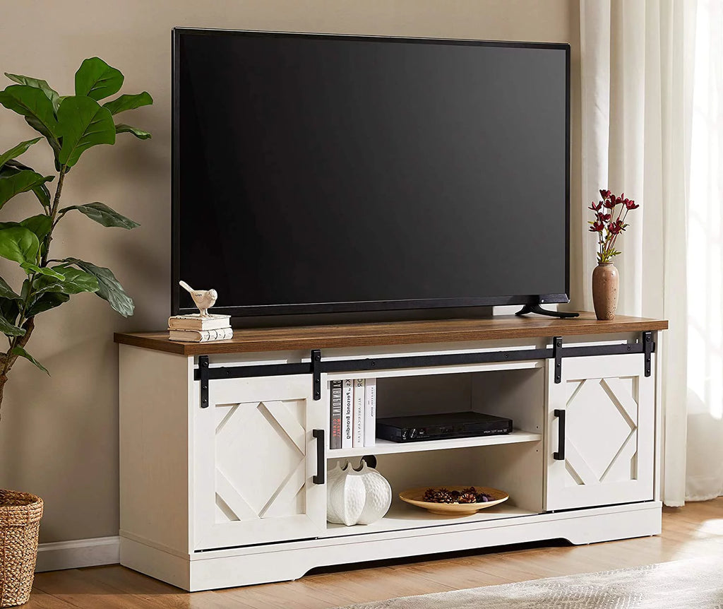 White Sliding Barn Door TV Stand and Lift-Top Coffee Table Set of 2 F2101
