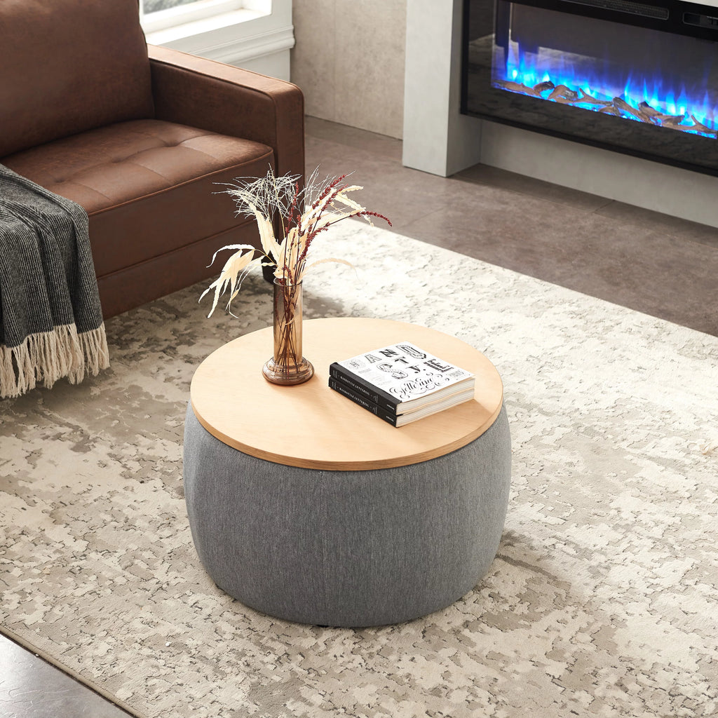 Dark Gray Round Storage Ottoman J975